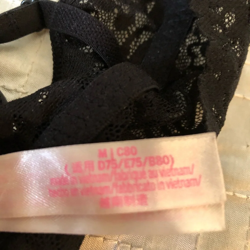 Romantic PINK Victoria Secret black lace bralette